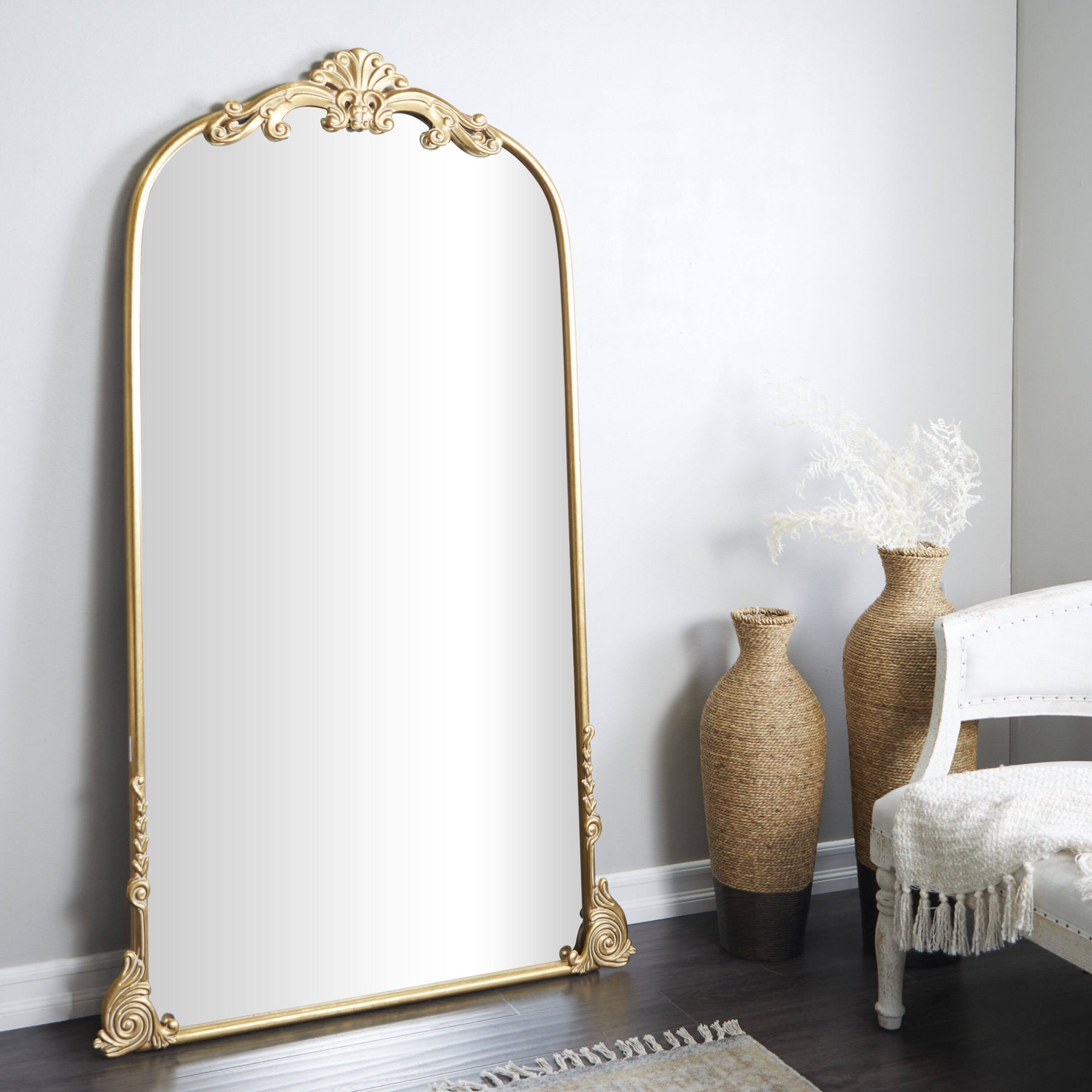 Antique Farmhouse Vintage Inspired Floral Arched Wall Mirror | Metal