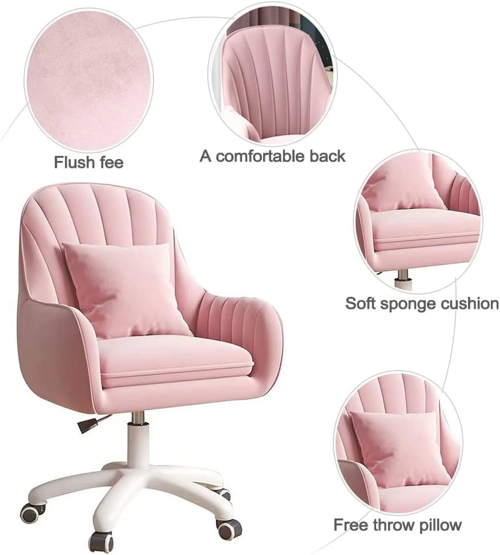 Home Office Chair Computer Chair with Mid - Back Upholstered Modern Tufted Computer Task Chair Swivel Height Adjustable Velvet Accent Chair.white