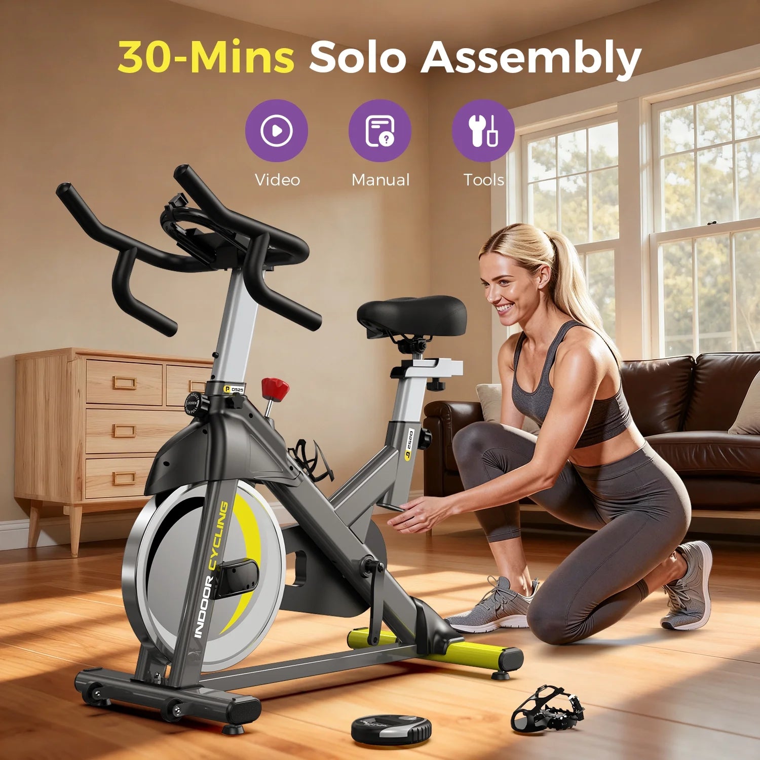 Pooboo Stationary Exercise Bike Indoor Cycling Bike Cycle Bicycle Adjustable Resistance for Home Office Cardio Workout Machine Max Weight 350 lb