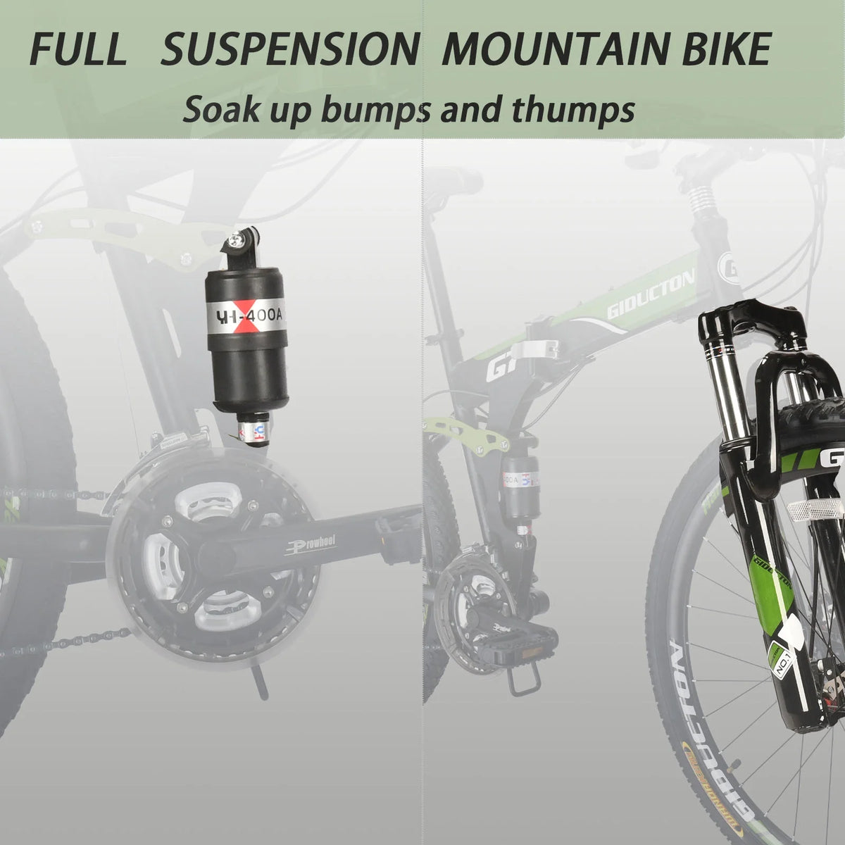 Eurobike 27.5" Full Suspension Folding Mountain Bike Foldable Frame Bicycle Disc Brakes Men or Women Bikes for Afults Green