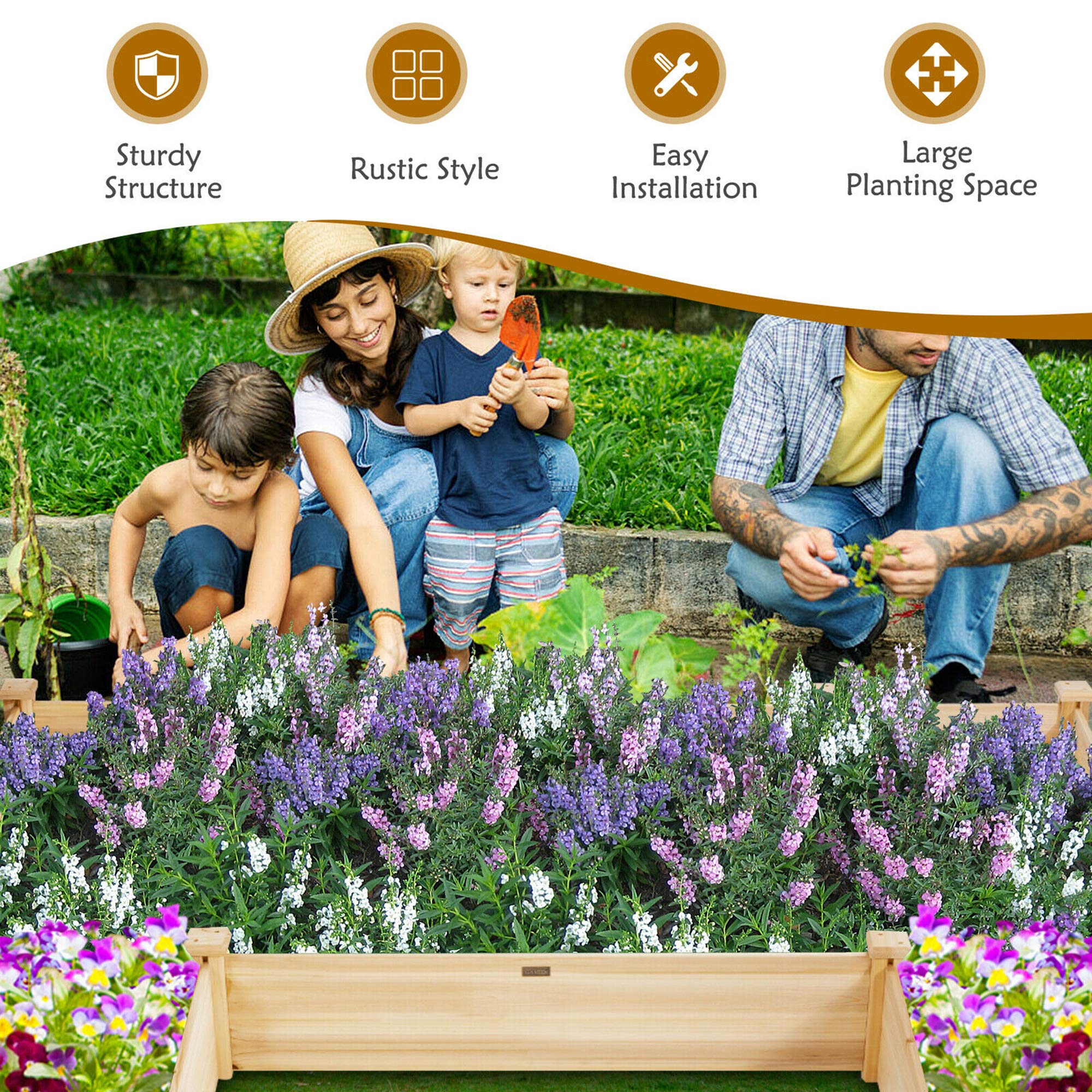 U-Shaped Raised Garden Bed, 92.5" x 95" Extra Large Fir Wood Planter Box for Vegetables & Flowers, 5-Tier Modular Design for Backyard Patio