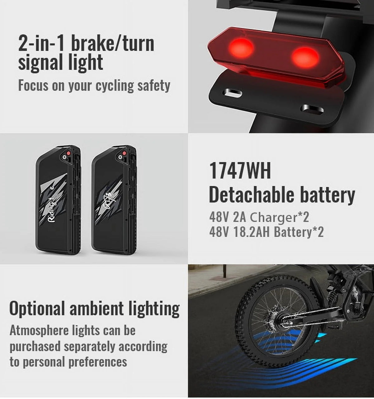 2000W Electric Dirt Bike for Adults Ridingtimes GT73 UL2849, Brushless Hub Motor, 18.2ah*2 Electric Bike with 25\ Tires Digital Screen Carbon Steel