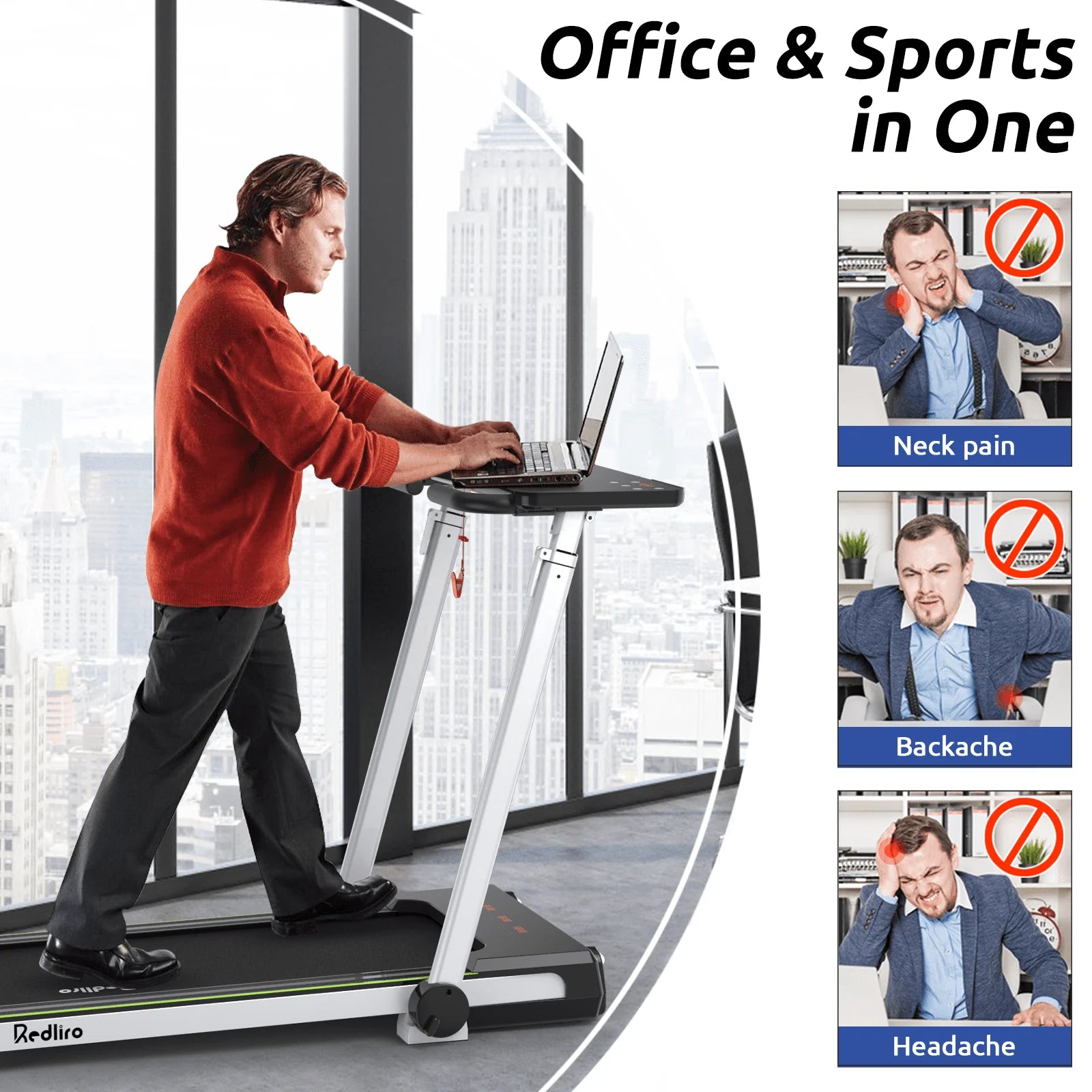 Redliro Folding Treadmills with Desk Adjustable Height 265 lb 2.25HP Walking Machine for Home Office