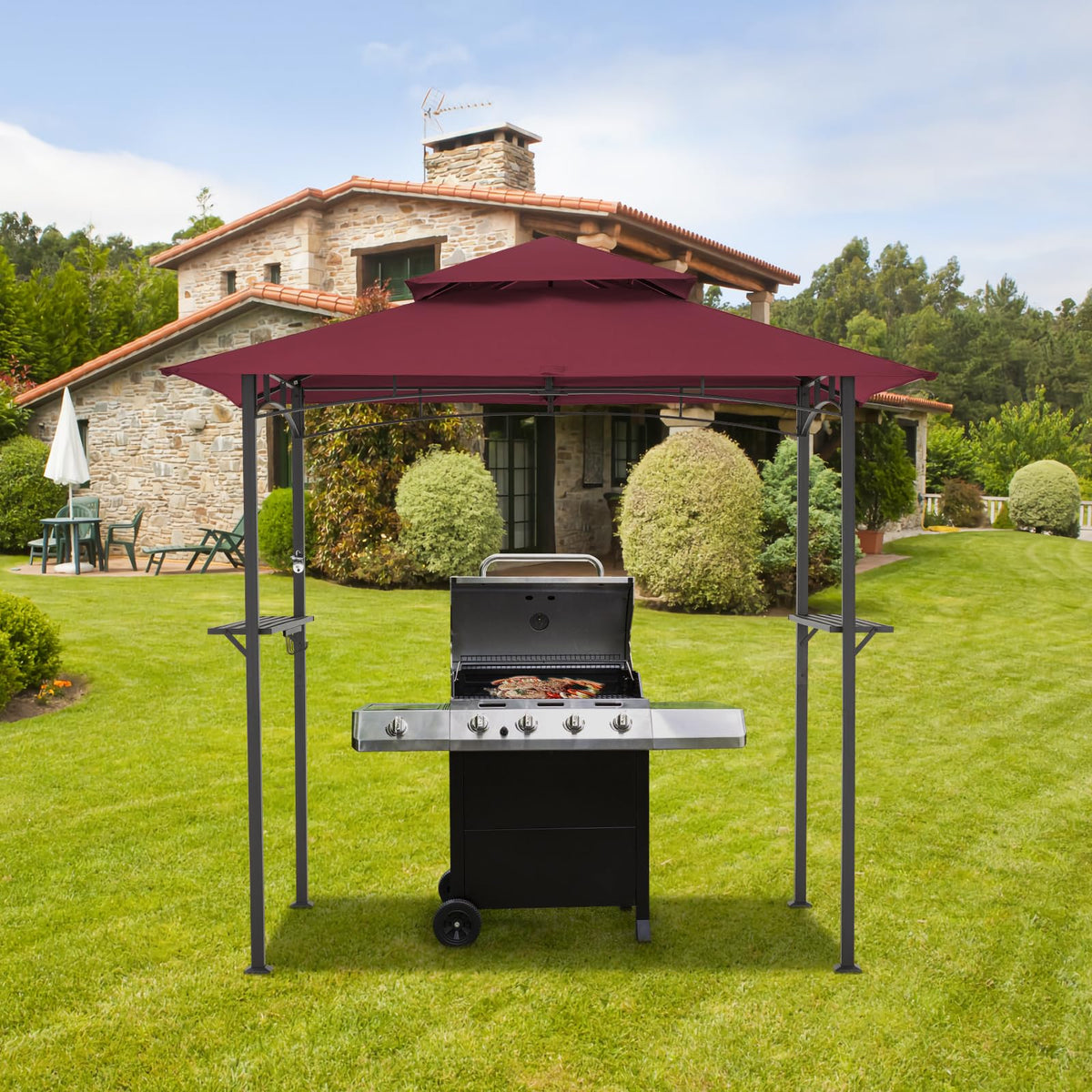 AECOJOY Grill Gazebo 8’x 5’ Outdoor Patio Backyard BBQ Grill Shelter, Red