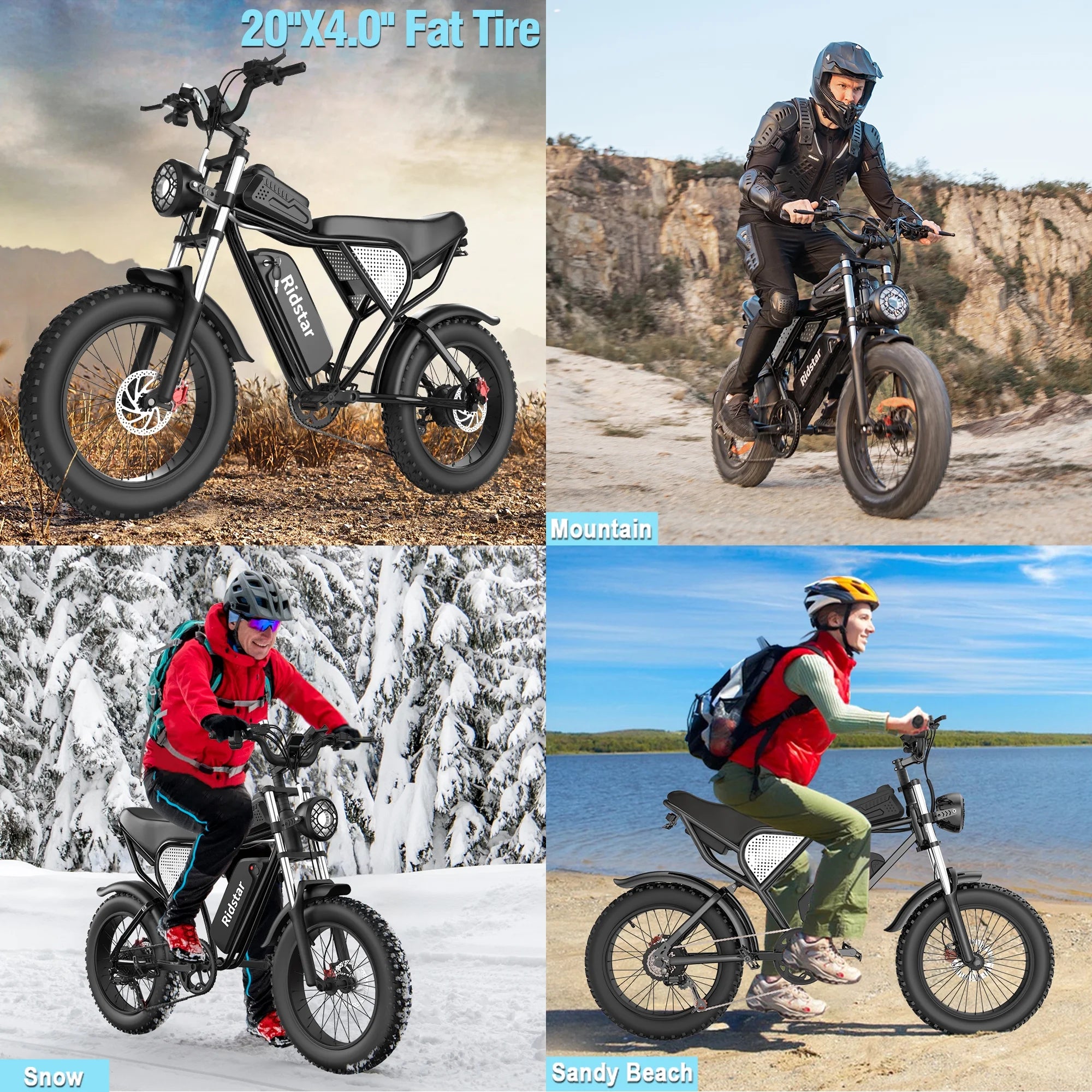Ridstar 1500W Electric Bike for Adults, 33MPH 48V 20ah Electric Bicycle, 20" Fat Tire Full Suspension Mountain Bike UL2849