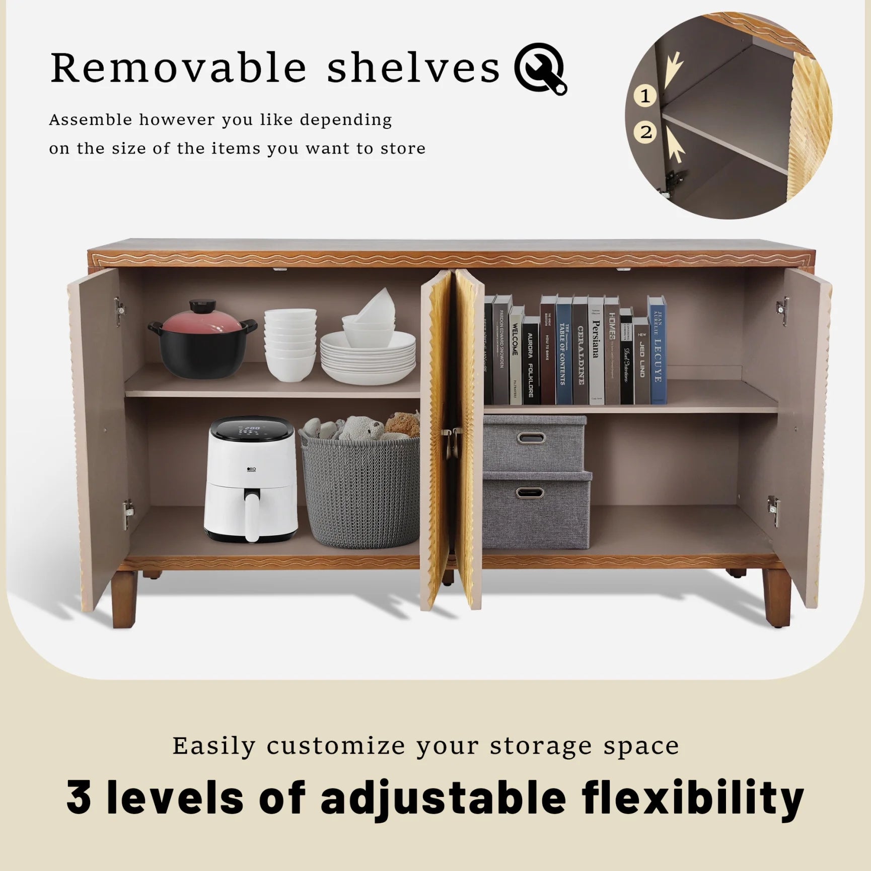 Large 4 - Door Storage Cabinet with Adjustable Shelves, Modern Multi - Room Organizer for Living Room, Kitchen, Bedroom, Hallway - Blue