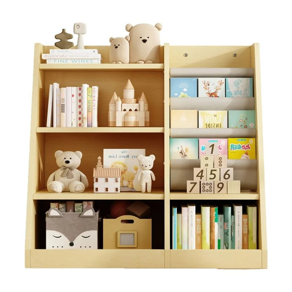 IVV Montessori Kid Bookshelf, Modern Wood Bookcase 4 Tier Children Book Rack Display Toy Storage Organizer Sling Book Rack for Classroom Bedroom Nursery Playroom (Pink)