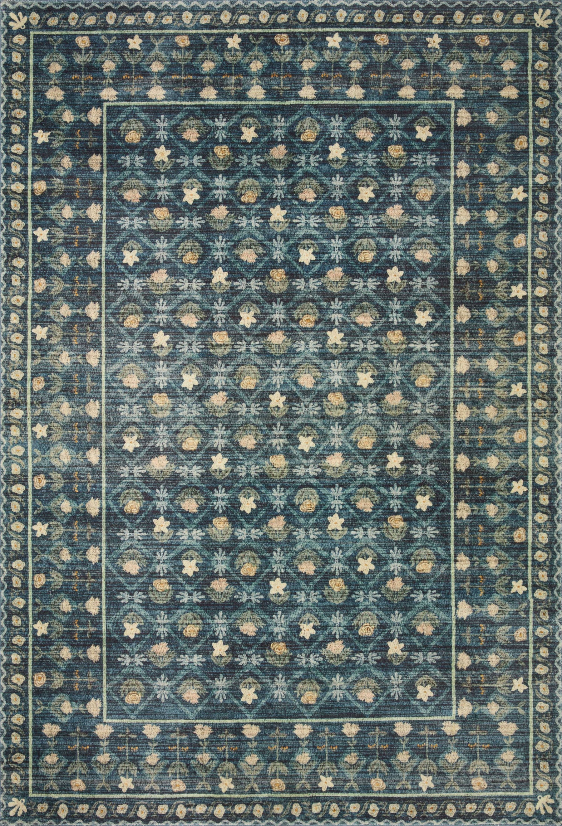 Rifle Paper Co. x Loloi 7'6" x 9'6" Indigo Large Eden feat. CloudPile Lattice (EDE-03) Area Rug