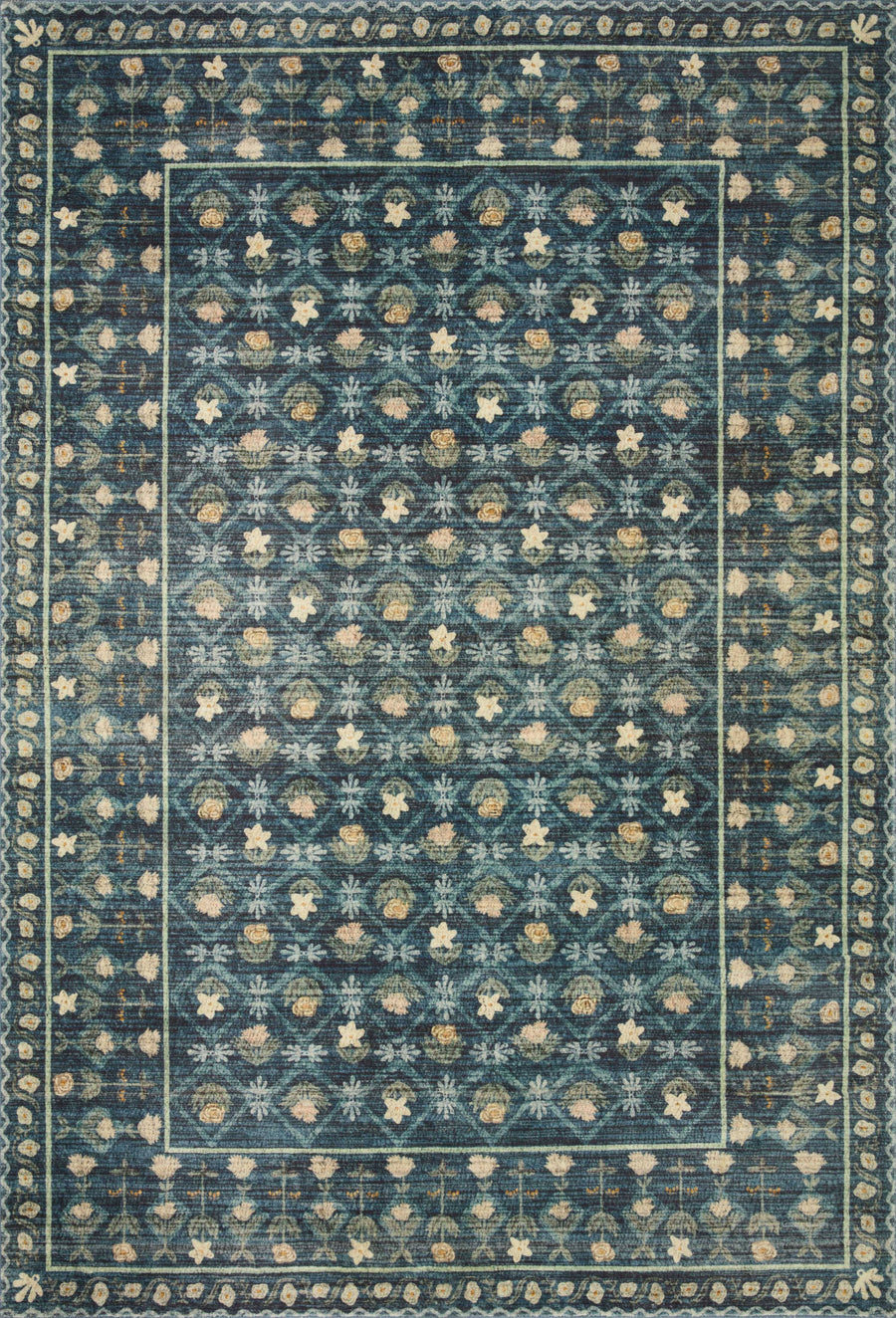 Rifle Paper Co. x Loloi 7'6" x 9'6" Indigo Large Eden feat. CloudPile Lattice (EDE-03) Area Rug