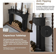 EPICOZY 43.3" Fireplace Mantel, Freestanding Fireplace Surround with Leg for Electric Fireplaces, MDF Mantel Surround with Shelf for Living Room with Decorative Pattern, Anti - Tipping & Waterproof