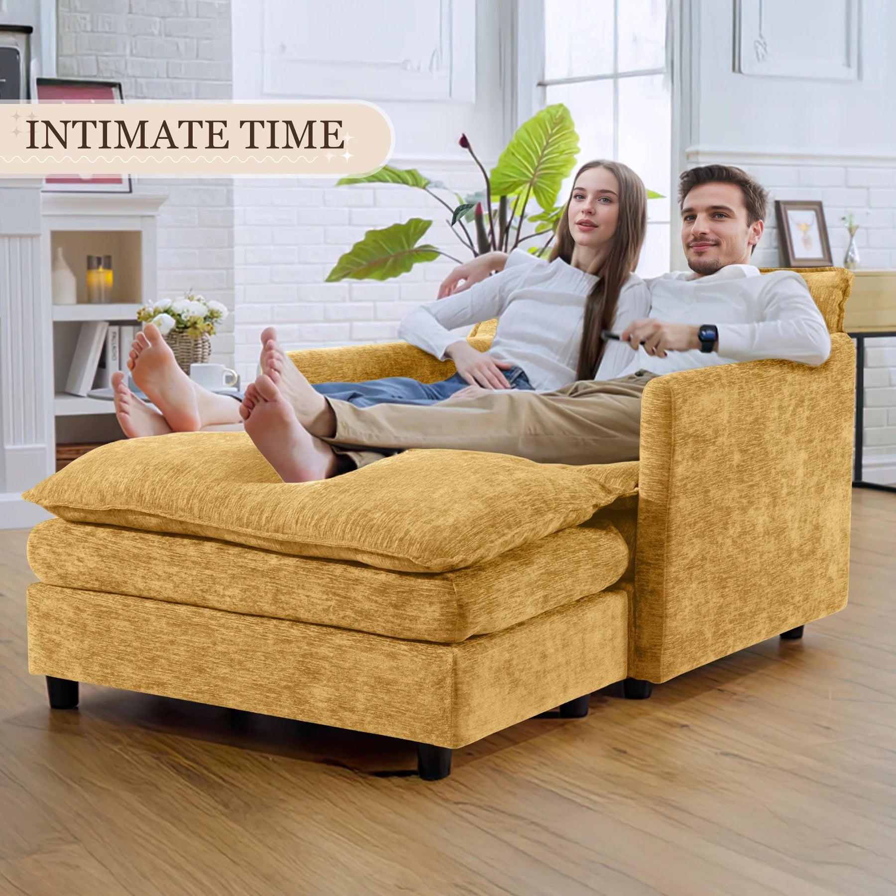 Muumblus Oversized Lounge Chair with Ottoman, Cloud Accent Armchair for Living Room, Beige Chenille